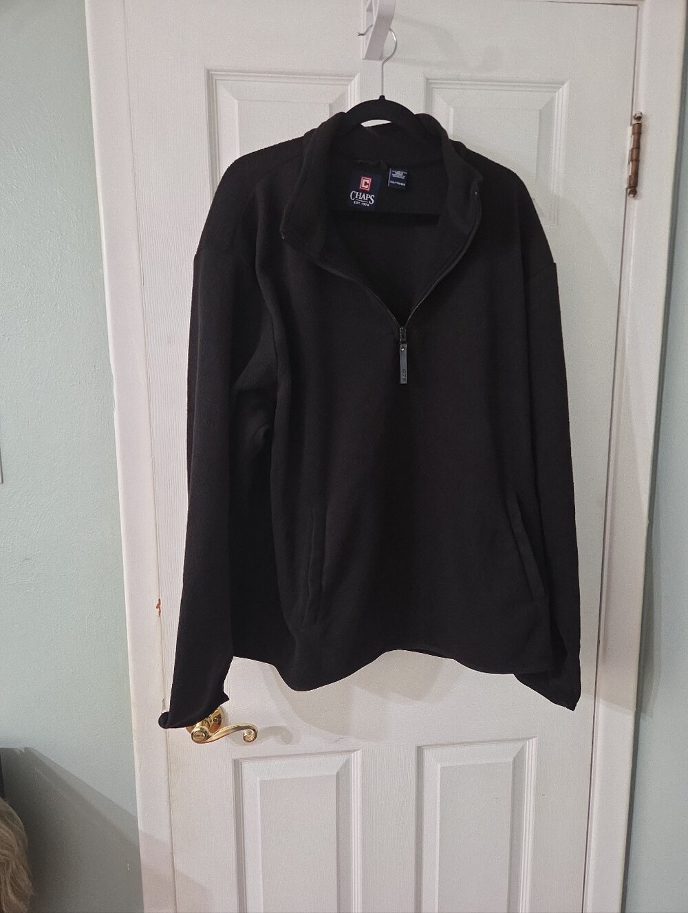 Chaps Men's Black Fleece Half-Zip Pullover With Front Pockets.  2XL